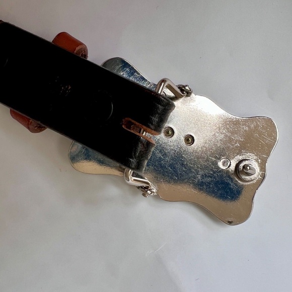 Justin Belt Top Grain Cowhide Cowboy Buckle Size 22 Silver w Gold Made in USA - Picture 3 of 10